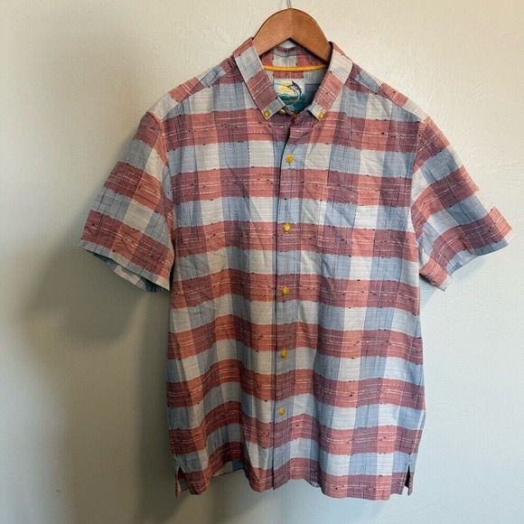 Tommy Bahama Men's Plaid Silk Cotton Blend Island‎ Modern Fit Short Sleeve Shirt - Picture 1 of 4